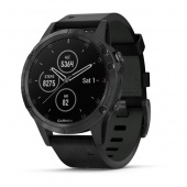 Часы Garmin FENIX 5 PLUS SAPPHIRE черные с черным кожаным ремешком